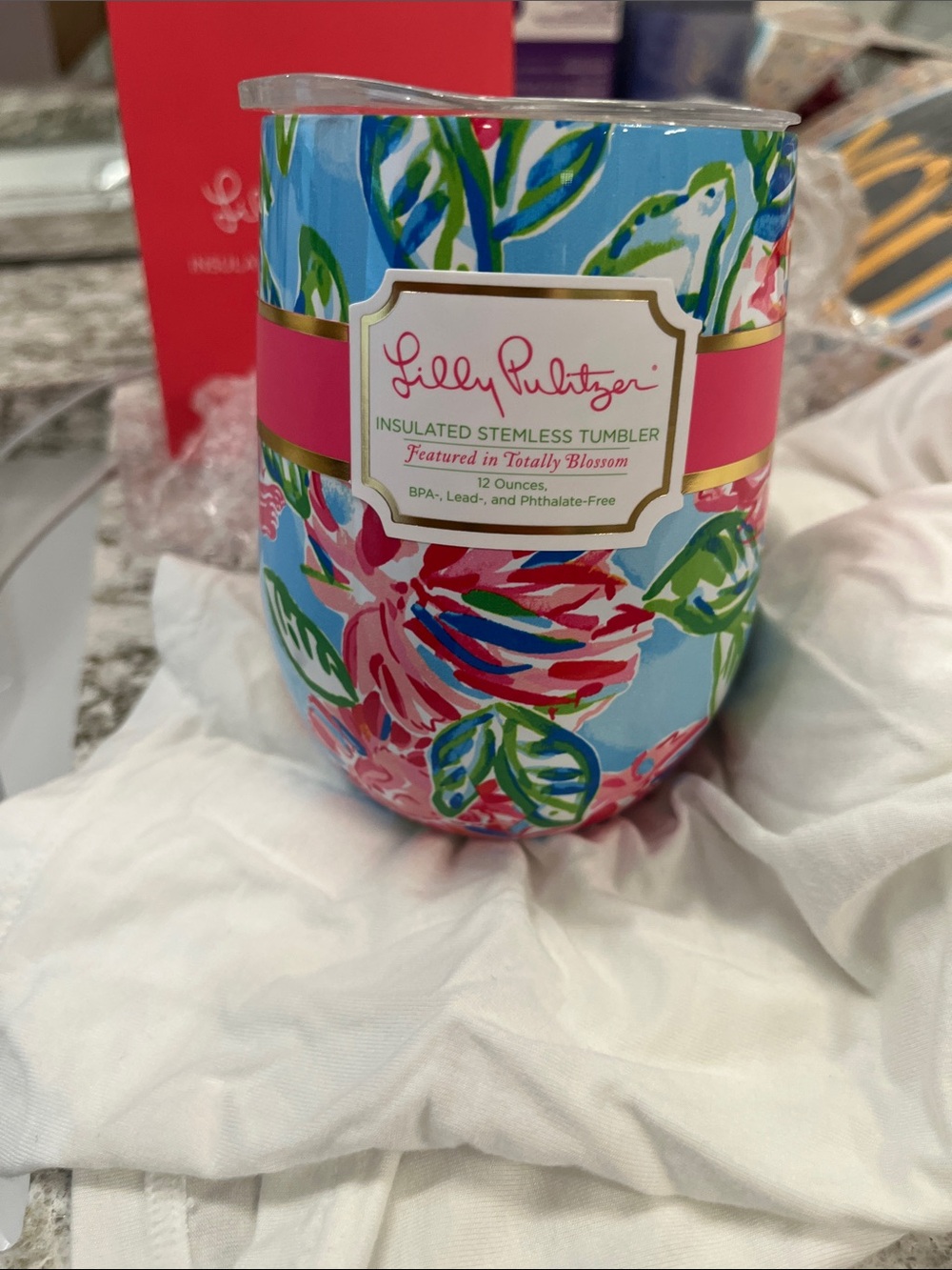 NWT Lilly Pulitzer Blue Floral Insulated Stemless Tumbler